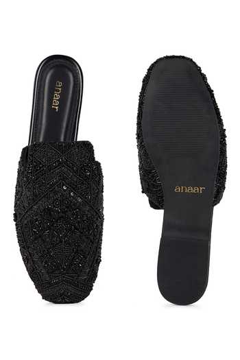 Shop_Anaar_Black Raat Baaki Mules _at_Aza_Fashions