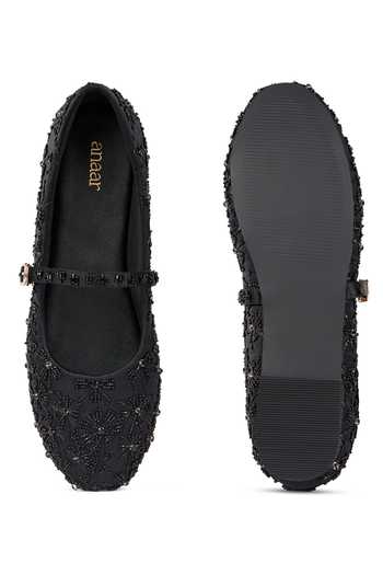 Shop_Anaar_Black Delhi Dastaan Ballerinas _at_Aza_Fashions