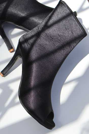 Shop_Shradha Hedau Footwear Couture_Black Sofia Peep Toe Heels _at_Aza_Fashions
