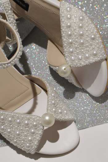 Shradha Hedau Footwear Couture_White Selene Pearl Hand Embellished Heels _Online