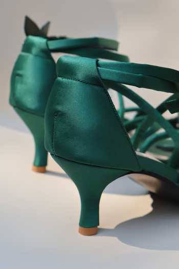 Shradha Hedau Footwear Couture_Emerald Green Fern Butterfly Applique Kitten Heels _Online_at_Aza_Fashions