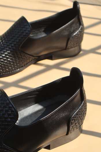 Shop_Shradha Hedau Footwear Couture_Black Arthur Woven Texture Loafers _Online_at_Aza_Fashions