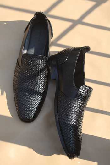Buy_Shradha Hedau Footwear Couture_Black Arthur Woven Texture Loafers _at_Aza_Fashions