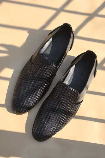 Shop_Shradha Hedau Footwear Couture_Black Arthur Woven Texture Loafers _at_Aza_Fashions