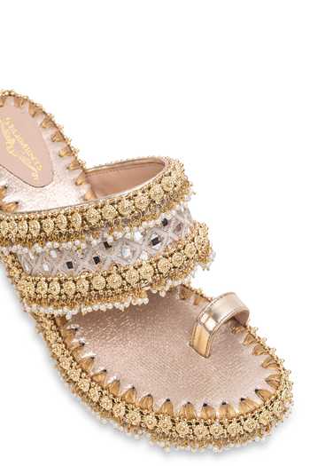 Shop_5elements_Gold Charita Embroidered Wedges _Online
