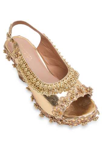 Shop_5elements_Gold Kanaklata Embroidered Wedges _Online_at_Aza_Fashions