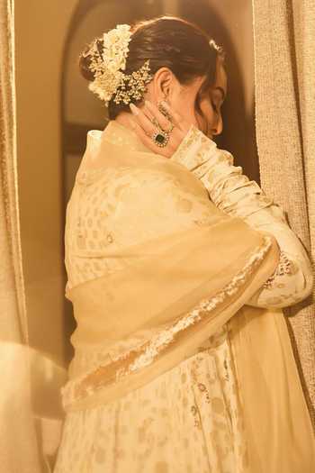 Shop_Itrh_Ivory Georgette, Brocade, Organza Embroidery, Zari Noor-e-zari Anarkali Set _at_Aza_Fashions