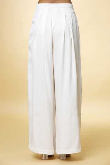 Shop_Varsha Wadhwa_White Solid Pleated Palazzo _at_Aza_Fashions