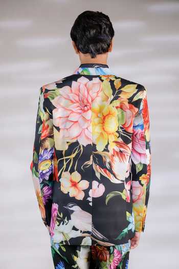 Shop_Jubinav Chadha_Black Crepe Embroidery Floral Print Blazer And Pant Set _at_Aza_Fashions