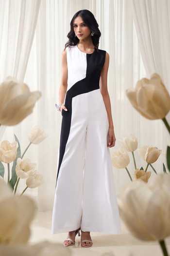 Buy_Naintara Bajaj_Black Grace In Contrast Color Block Jumpsuit _at_Aza_Fashions