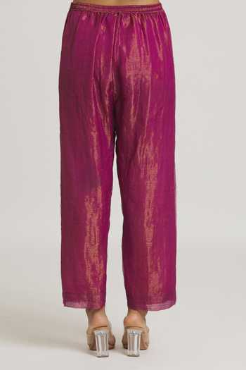 Shop_Urvashi Kaur_Fuchsia Silk Zari Metallic Woven Pant _at_Aza_Fashions