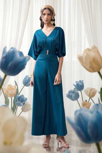 Buy_Naintara Bajaj_Blue Waves Of Elegance Jumpsuit With Belt _at_Aza_Fashions