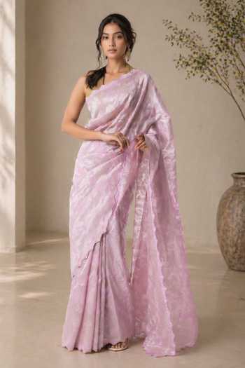 Buy_Jhambthreads_Purple Viscose, Jacquard, Silk, Embroidered Saree And Unstitched Blouse Fabric Set _at_Aza_Fashions