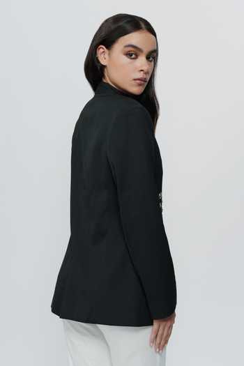AK-OK_Black Viscose Mandarin Collar Embroidered Bandhgala Jacket With Churidar _Online_at_Aza_Fashions