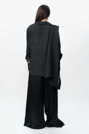 Shop_AK-OK_Black Silk Cowl Neck Draped Shirt And Flared Trouser Set _at_Aza_Fashions