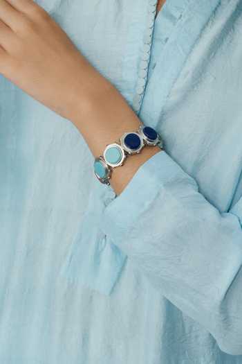 Shop_AK-OK_Blue Silk Mandarin Collar Long Kaftan And Pant Set 