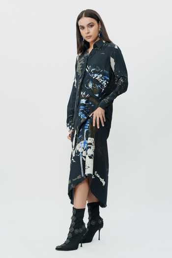 Buy_AK-OK_Black Silk Collared Neck Abstract Print Shirt Dress _Online_at_Aza_Fashions