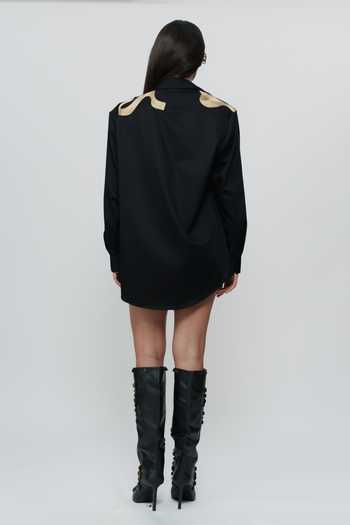 Shop_AK-OK_Black Cotton Collared Neck Highlighted Shoulder Shirt _at_Aza_Fashions