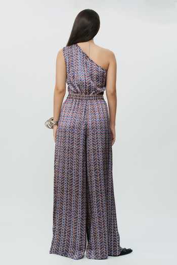 Shop_AK-OK_Blue Geometric Pattern One Shoulder Jumpsuit _at_Aza_Fashions