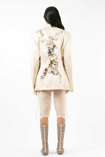 Shop_AK-OK_Off White Silk Abstract Print Bandhgala Blazer _at_Aza_Fashions