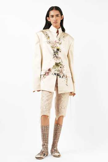 AK-OK_Off White Silk Abstract Print Bandhgala Blazer _Online_at_Aza_Fashions