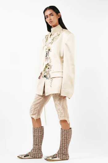 Buy_AK-OK_Off White Silk Abstract Print Bandhgala Blazer _Online_at_Aza_Fashions