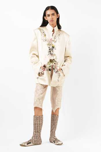 AK-OK_Off White Silk Abstract Print Bandhgala Blazer _at_Aza_Fashions