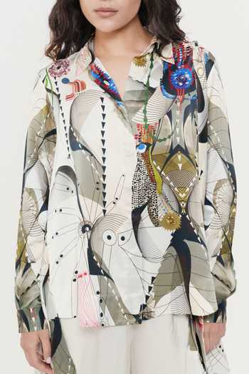 AK-OK_Multi Color Silk Collared Neck Astral Print Shirt _Online_at_Aza_Fashions