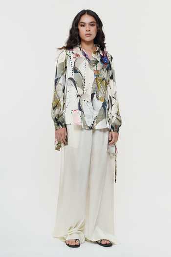 Buy_AK-OK_Multi Color Silk Collared Neck Astral Print Shirt _Online_at_Aza_Fashions