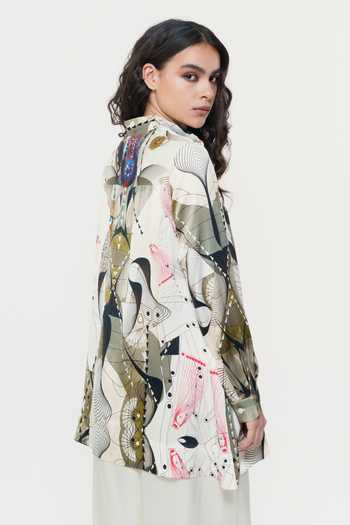 Shop_AK-OK_Multi Color Silk Collared Neck Astral Print Shirt _Online_at_Aza_Fashions