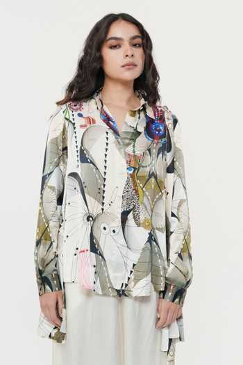 AK-OK_Multi Color Silk Collared Neck Astral Print Shirt _at_Aza_Fashions