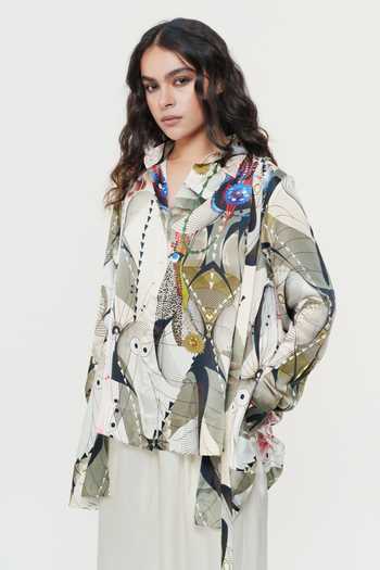 Buy_AK-OK_Multi Color Silk Collared Neck Astral Print Shirt 