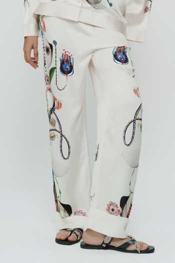 Buy_AK-OK_Multi Color Silk V-neck Astral Print Shirt And Pant Co-ord Set _Online_at_Aza_Fashions