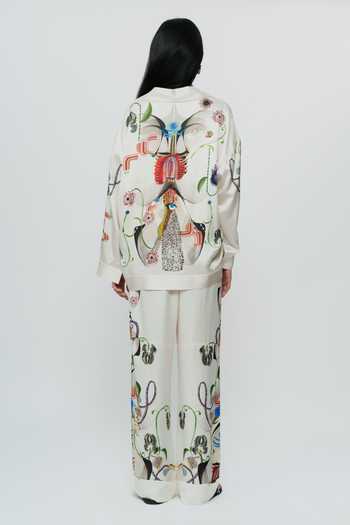 Shop_AK-OK_Multi Color Silk V-neck Astral Print Shirt And Pant Co-ord Set _at_Aza_Fashions