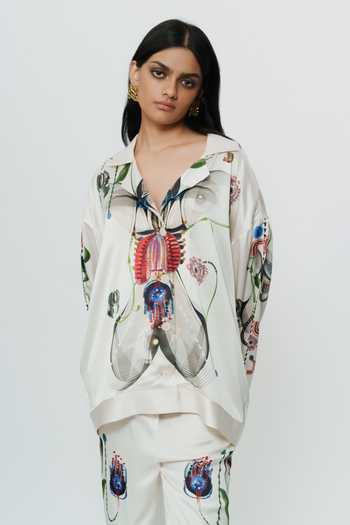 AK-OK_Multi Color Silk V-neck Astral Print Shirt And Pant Co-ord Set _at_Aza_Fashions