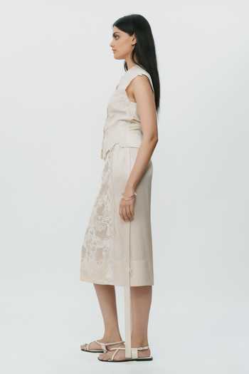 AK-OK_Ivory Silk Mandarin Collar Lace Chikankari Waistcoat _Online_at_Aza_Fashions