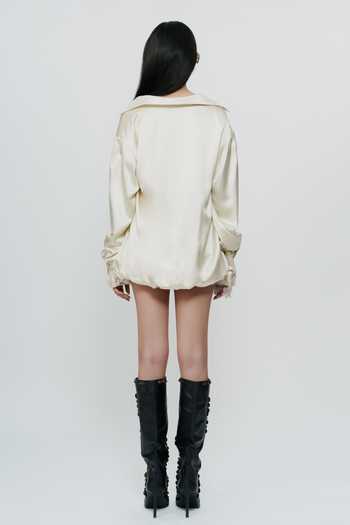 AK-OK_Off White Silk Collared Neck Balloon Shirt _Online_at_Aza_Fashions