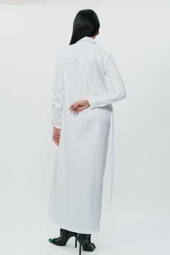 Shop_AK-OK_White Cotton Collared Neck Placed Hand Embroidered Shirt Dress _at_Aza_Fashions