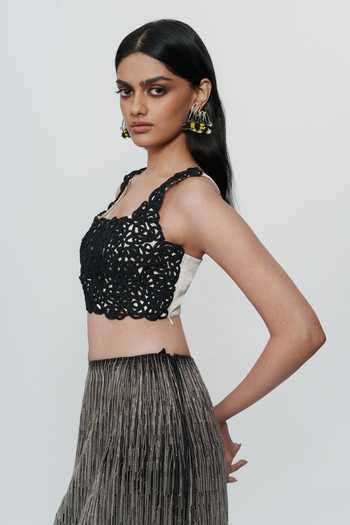 AK-OK_Silver Cotton Chain Embroidered Straight Skirt _Online_at_Aza_Fashions