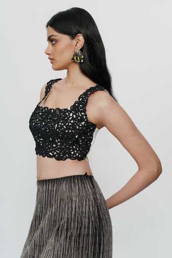 Buy_AK-OK_Silver Cotton Chain Embroidered Straight Skirt _Online_at_Aza_Fashions