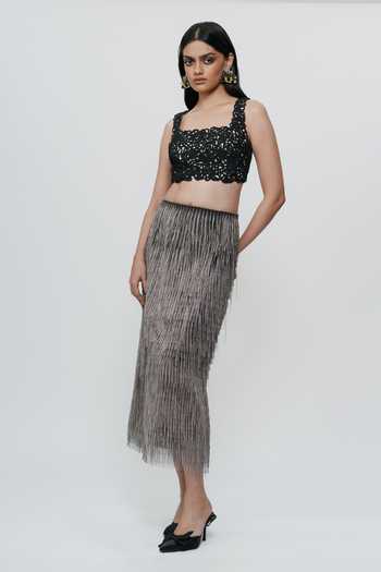 Buy_AK-OK_Silver Cotton Chain Embroidered Straight Skirt 
