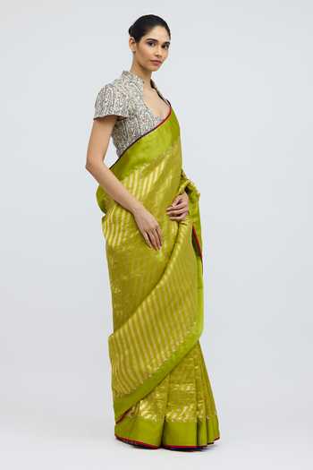 Shop_QUARTER_Multi Color Tussar Scoop Neck Himroo Blouse _Online_at_Aza_Fashions
