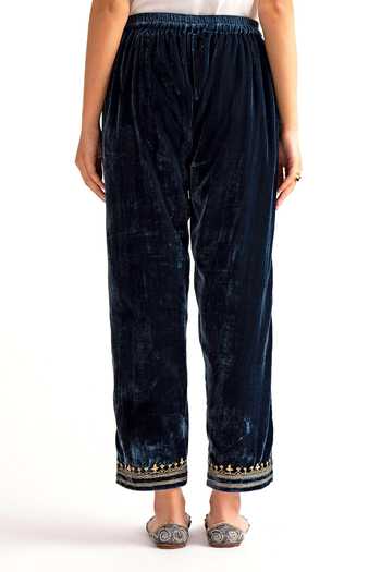 Shop_Anantaa By Roohi_Blue Velvet Embroidered Pant _at_Aza_Fashions