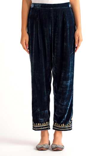 Buy_Anantaa By Roohi_Blue Velvet Embroidered Pant _Online_at_Aza_Fashions