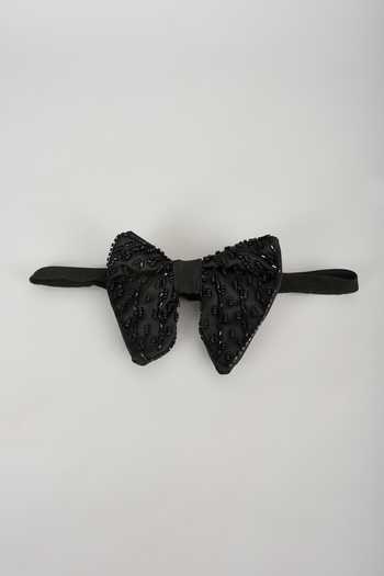 Buy_Salil Bhatia_Black Satin Hand Embellished Bow Tie _at_Aza_Fashions