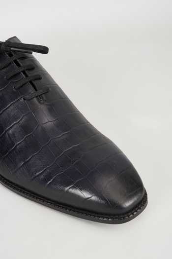 Buy_Salil Bhatia_Blue Embossed Leather Oxford Shoes _Online_at_Aza_Fashions
