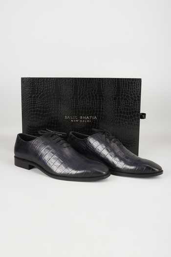 Shop_Salil Bhatia_Blue Embossed Leather Oxford Shoes _Online_at_Aza_Fashions