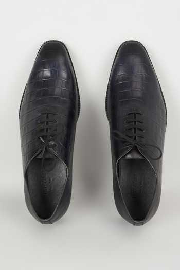 Shop_Salil Bhatia_Blue Embossed Leather Oxford Shoes _at_Aza_Fashions