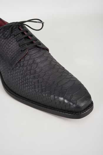 Shop_Salil Bhatia_Black And Grey Embossed Leather Derby Shoes _Online_at_Aza_Fashions