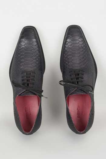 Shop_Salil Bhatia_Black And Grey Embossed Leather Derby Shoes _at_Aza_Fashions